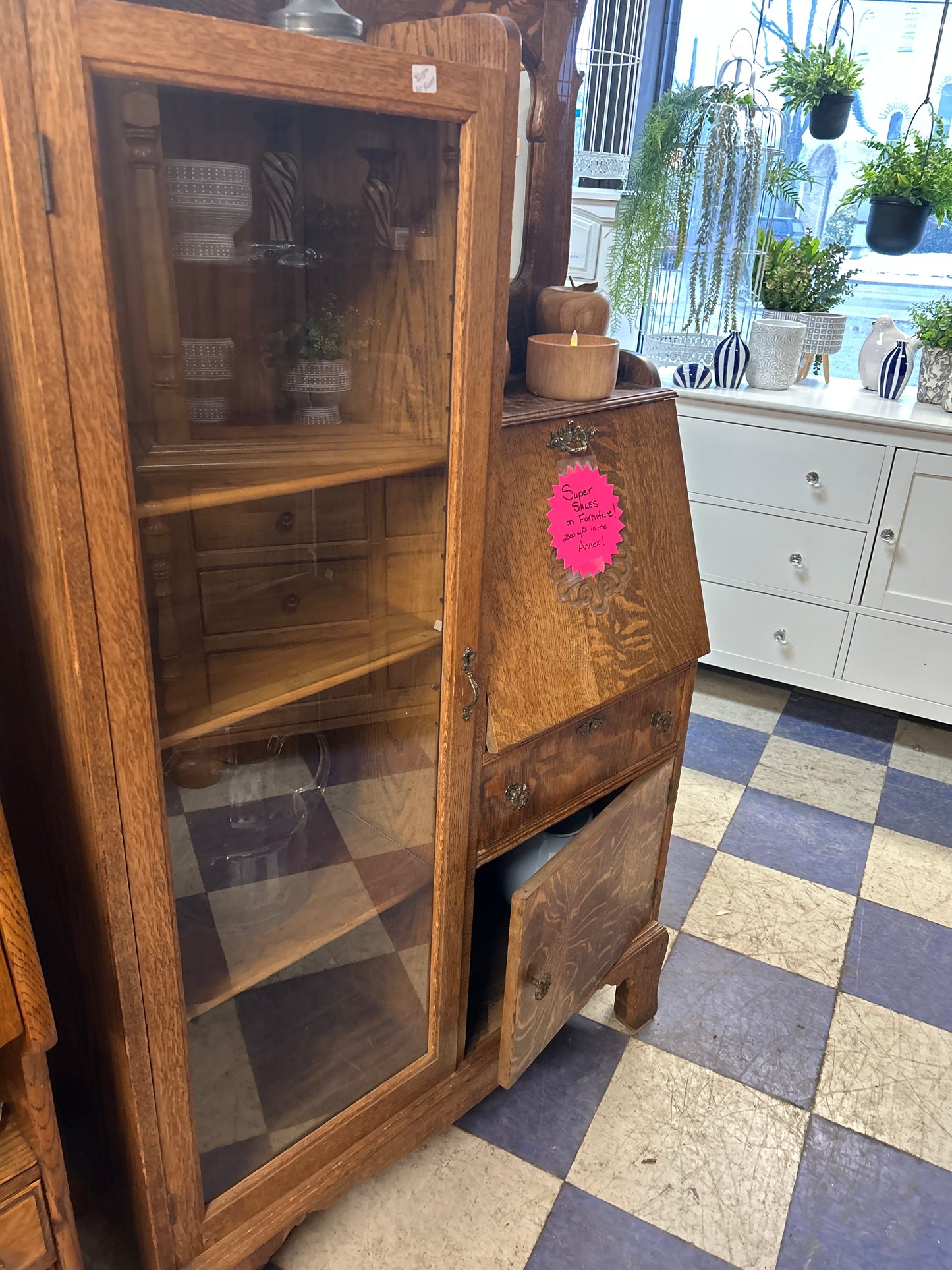 Oak drop front Secretary Cabinet