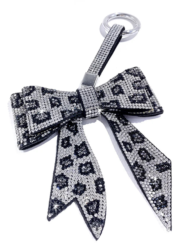 BUBBLES & BLING BOW PURSE CHARM SNOW LEOPARD SILVER