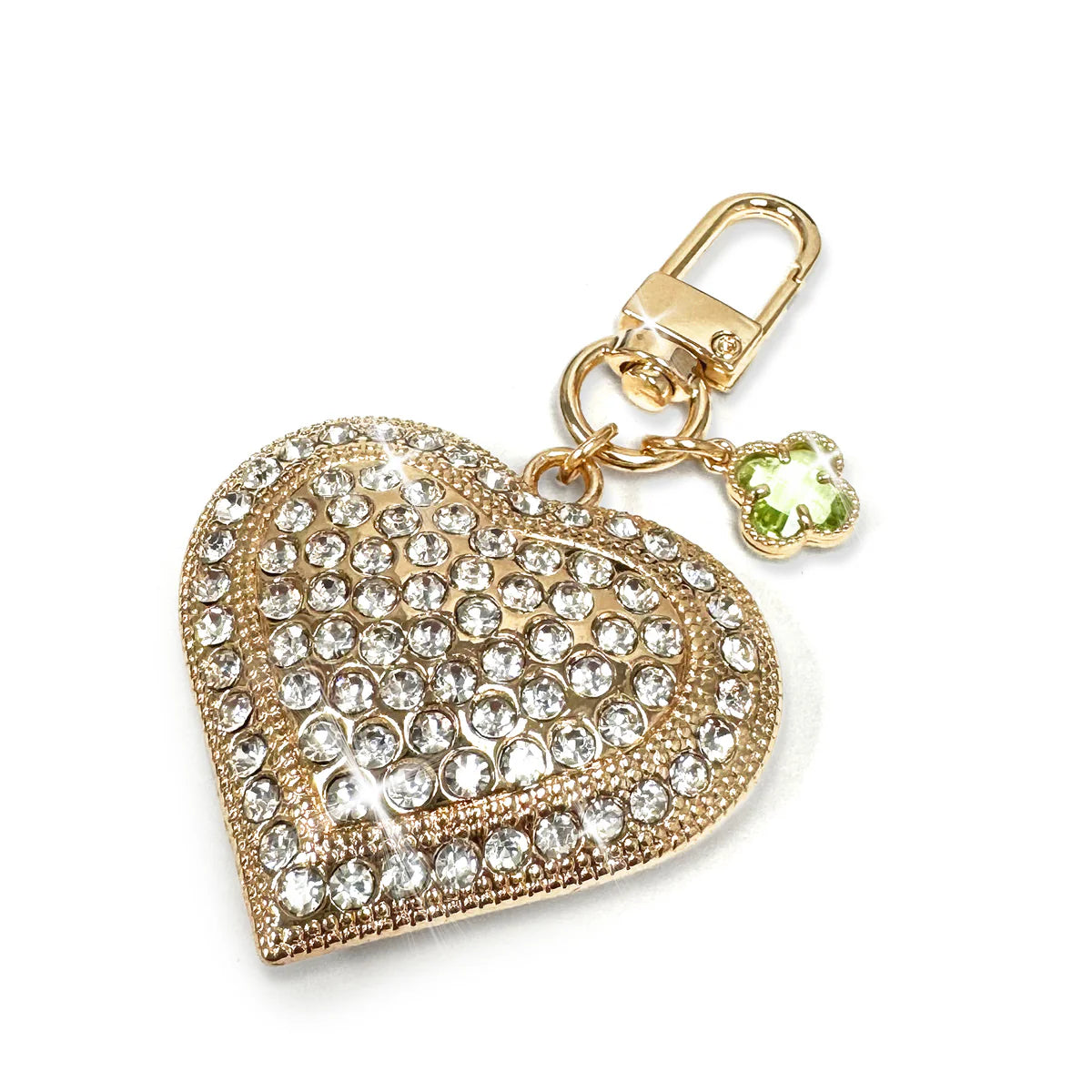 PURSE CHARM PAVE HEART GOLD SILVER