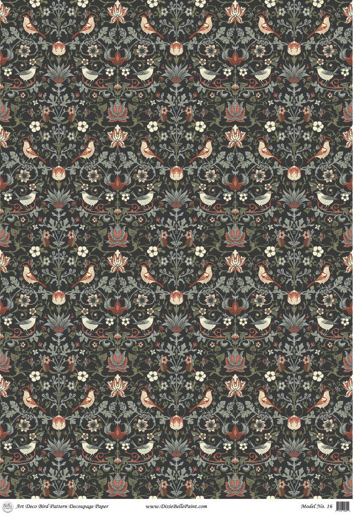 Belles And Whistles - Premium Rice Decoupage Paper (A1) | Art Deco Bird Pattern