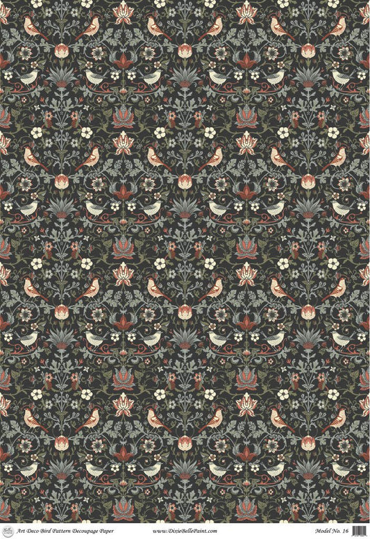 Belles And Whistles - Premium Rice Decoupage Paper (A1) | Art Deco Bird Pattern