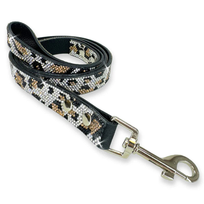 WILD LEOPARD LUX COLLECTION LEOPARD SILVER DOG LEASH