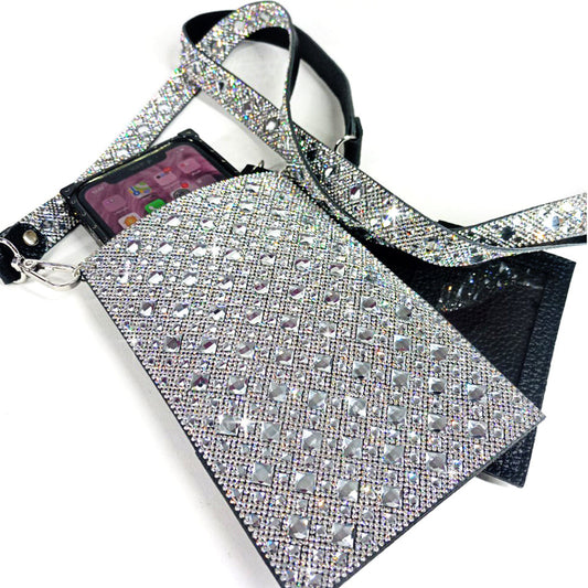 Cell phone purse - white diamond silver