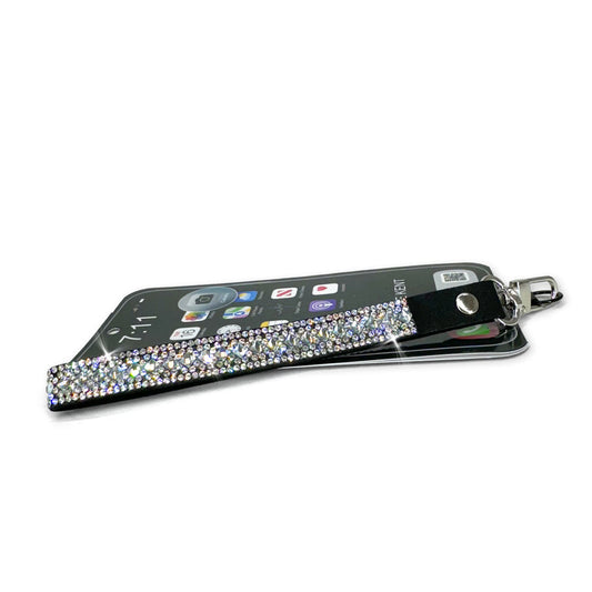 Cell phone, wrist strap- white diamond