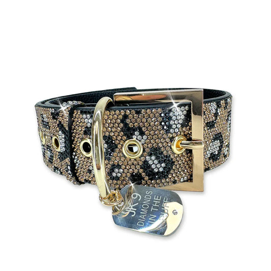 WILD LEOPARD LUX COLLECTION LEOPARD GOLD DOG COLLAR LARGE