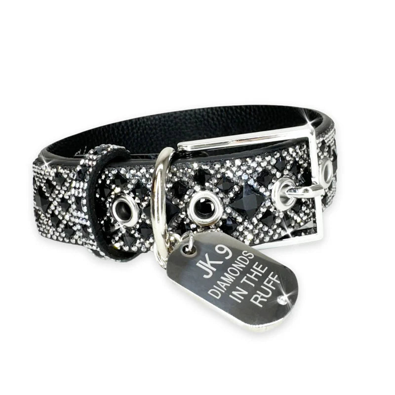 DIAMONDS IN THE RUFF DOG COLLAR BLACK MEDIUM