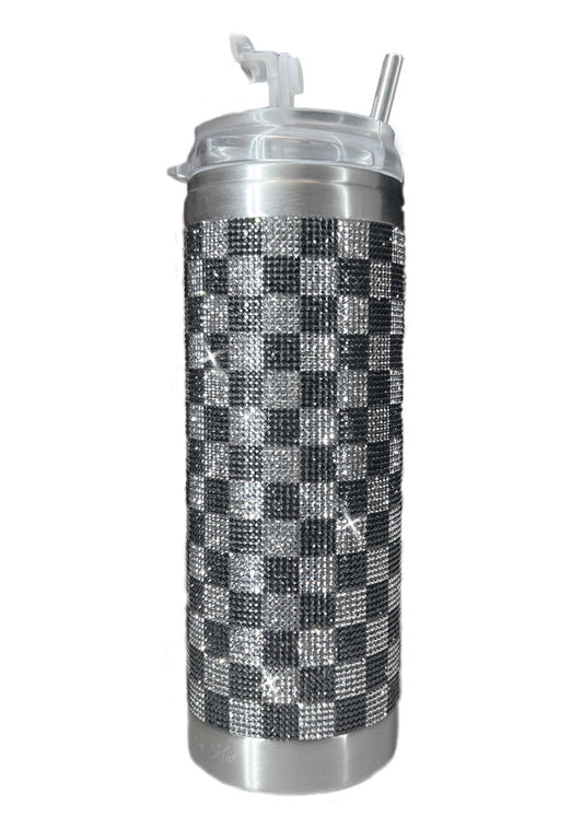 jacqueline kent crystal tumbler- Black and Silver Checks