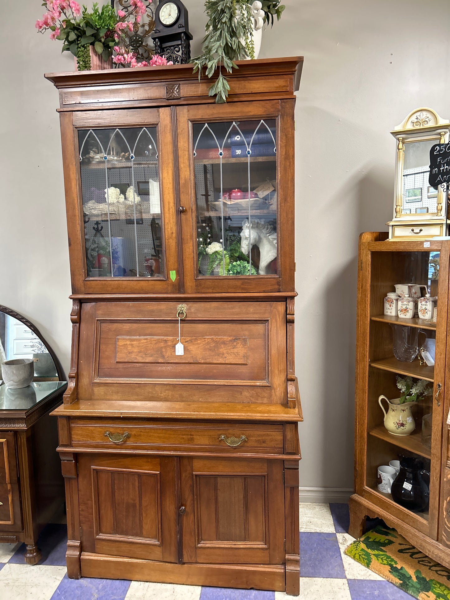 Eastlake Walnut Secretary Bookcase