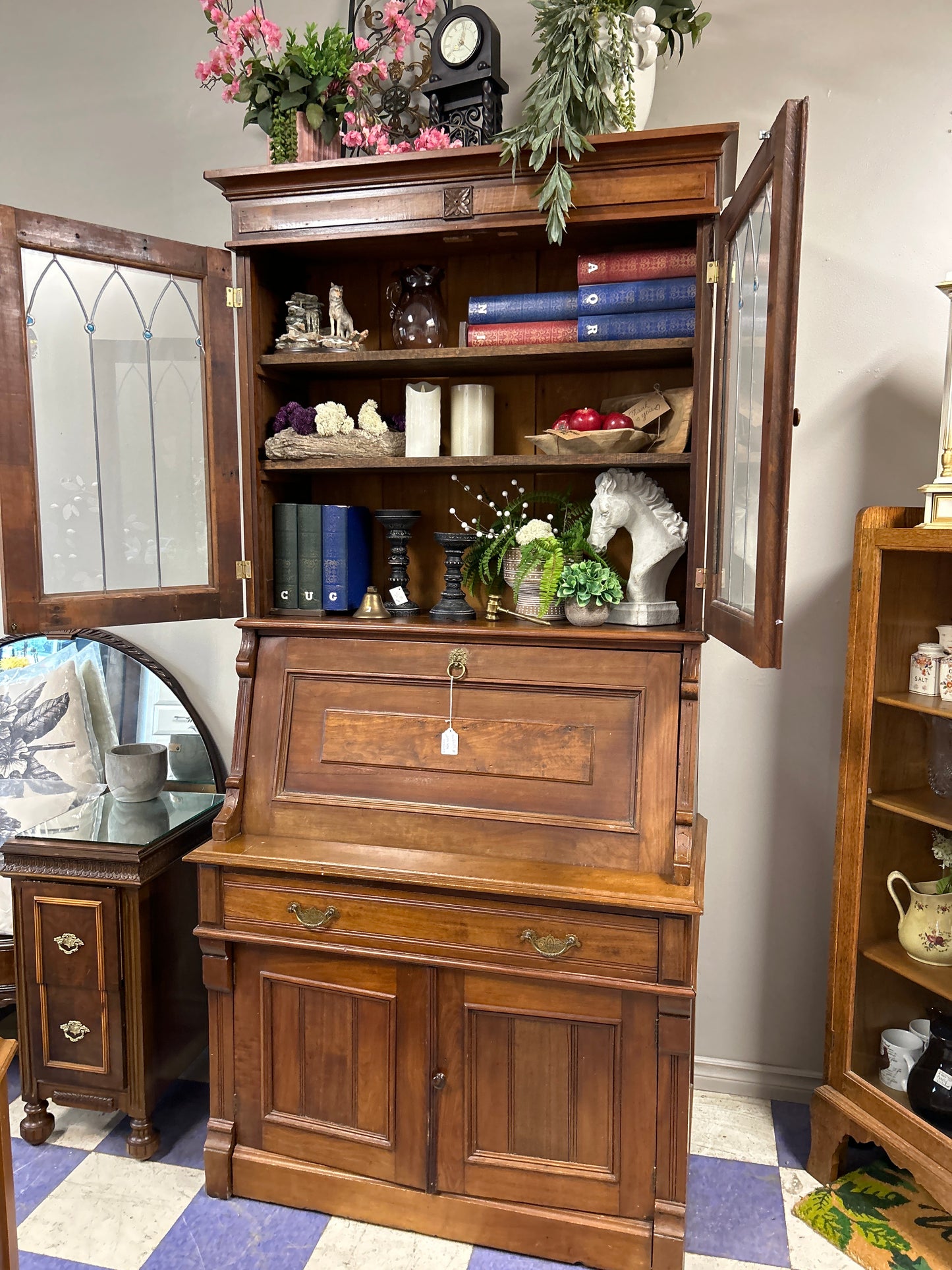 Eastlake Walnut Secretary Bookcase