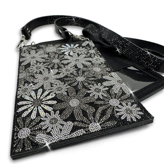 Cell phone purse- black and silver flower power