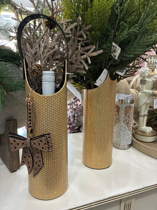 Gold and Crystal Wine Carrier (or faux plant vase) 4.25” x 13”