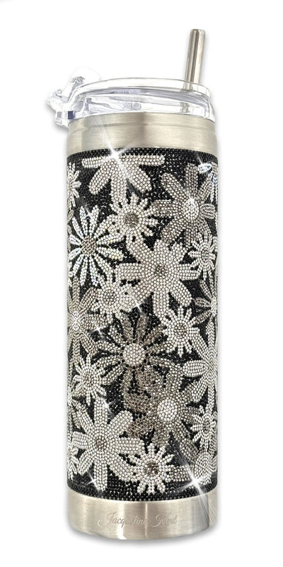 jacqueline kent crystal tumbler- Black and Silver Flower Power