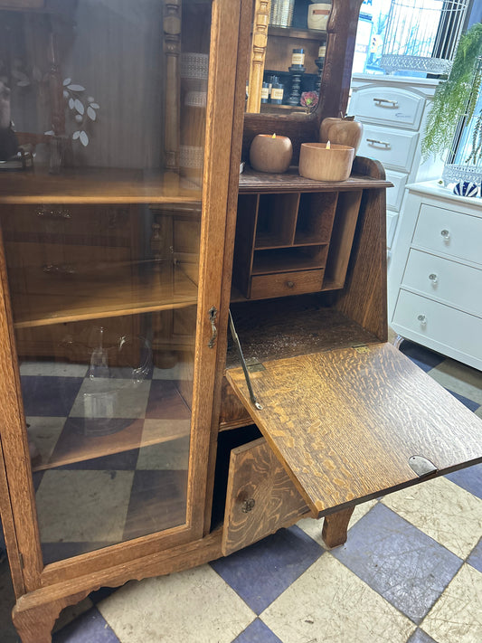 Oak drop front Secretary Cabinet