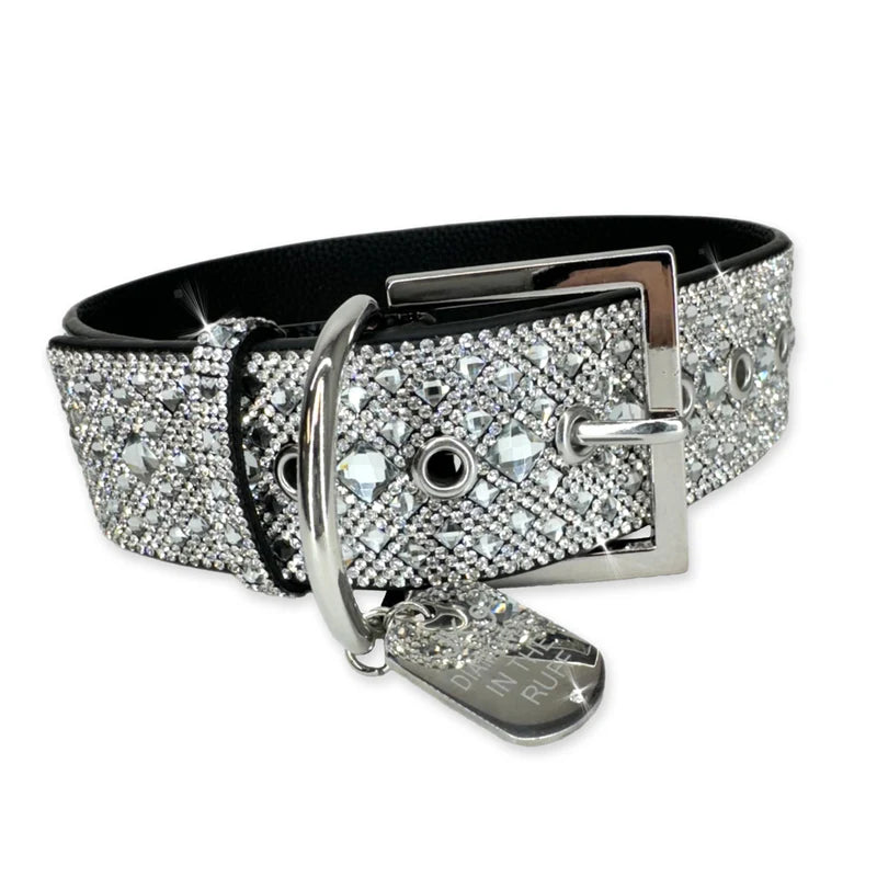 DIAMONDS IN THE RUFF DOG COLLAR SILVER LARGE