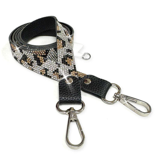 WILD LEOPARD LUX COLLECTION PHONE LONG LANYARD CROSSBODY LEOPARD SILVER