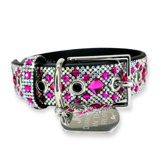 CHOCOLAT ROSÉ COLLECTION PINK SILVER DOG COLLAR MEDIUM