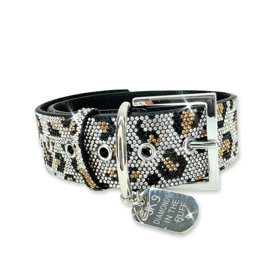 WILD LEOPARD LUX COLLECTION LEOPARD SILVER DOG COLLAR LARGE