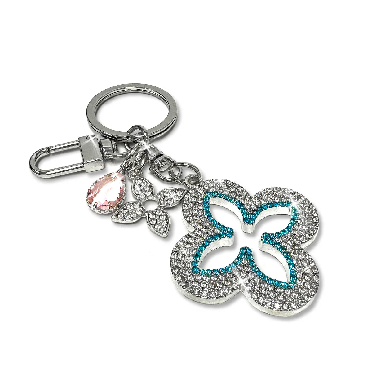 PURSE CHARM CRYSTAL CLOVER BLUE